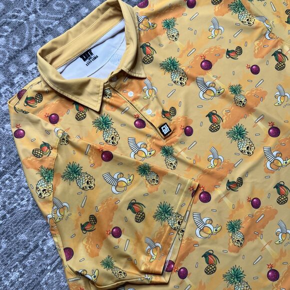Greater Half Golf Polo Shirt Men's 4XL XXXXL Yellow Fruit Pineapple Banana - Picture 2 of 7